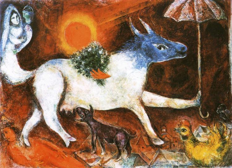 Cow with Parasol painting - Marc Chagall Cow with Parasol art painting